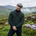 A20112 Men's Cable Shawl-Collar Aran Cardigan Green Gaelsong
