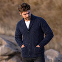 A20112 Men's Cable Shawl-Collar Aran Cardigan Navy Lifestyle  Gaelsong
