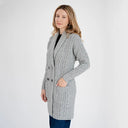 A20131 Shawl Collar Aran Knit Coat Grey Side View Gaelsong
