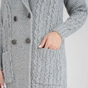 A20131 Shawl Collar Aran Knit Coat Grey Pocket Close Up Gaelsong
