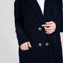 A20131 Shawl Collar Aran Knit Coat Navy Close Up Gaelsong
