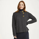 A20145 SLATE GREY Colour Asymmetrical Three Button Irish Wool Cardigan Gaelsong
