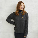 A20145 SLATE GREY ColourAsymmetrical Three Button Irish Wool Cardigan Lifestyle Gaelsong