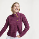 A20145 WINE Colour Asymmetrical Three Button Irish Wool Cardigan Gaelsong