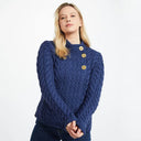 A20145 Color BLUE Asymmetrical Three Button Irish Wool Cardigan Gaelsong