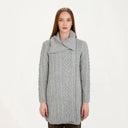 A20156 Asymmetrical Irish Sweater Coat with Chunky Collar Grey Gaelsong
