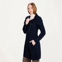 A20156 Asymmetrical Irish Sweater Coat with Chunky Collar Navy side view Gaelsong