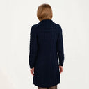 A20156 Asymmetrical Irish Sweater Coat with Chunky Collar Navy back view Gaelsong