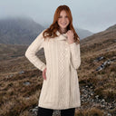 A20156 Asymmetrical Irish Sweater Coat with Chunky Collar White Lifestyle Gaelsong