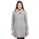A20156 Asymmetrical Irish Sweater Coat with Chunky Collar Grey  Gaelsong
