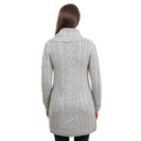 A20156 Asymmetrical Irish Sweater Coat with Chunky Collar Grey Back View Gaelsong