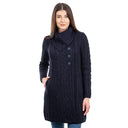 A20156 Asymmetrical Irish Sweater Coat with Chunky Collar Navy Gaelsong
