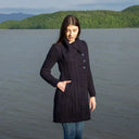 A20156 Asymmetrical Irish Sweater Coat with Chunky Collar Navy Lifestyle Gaelsong
