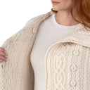 A20156 Asymmetrical Irish Sweater Coat with Chunky Collar Buttons Close Up Gaelsong
