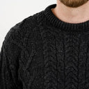 A20158 Men's Aran Crew-Neck Sweater Charcoal Close UpGaelsong
