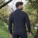 A20158 Men's Aran Crew-Neck Sweater Charcoal Lifestyle Back View Gaelsong
