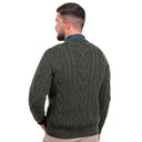A20158 Men's Aran Crew-Neck Sweater Forest Back View Gaelsong
