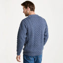 A20182 DENIM BLUE Colour Colour Heavyweight Traditional Irish Fisherman Sweater Back Side View Gaelsong