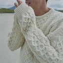 A20182 NATURAL WHITE Colour Heavyweight Traditional Irish Fisherman Sweater Sleeve View Gaelsong