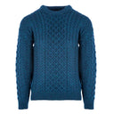 A20182 TEAL BLUE Colour Heavyweight Traditional Irish Fisherman Sweater Studio Back Side Gaelsong