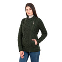 A20183 Ladies Side Zip Aran Cardigan Army Green Gaelsong
