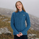 A20183 Ladies Side Zip Aran Cardigan Blue Gaelsong
