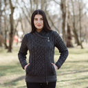 A20183 Ladies Side Zip Aran Cardigan Charcoal Gaelsong
