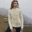 A20183 Ladies Side Zip Aran Cardigan White Gaelsong
