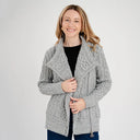 A20183 Ladies Side Zip Aran Cardigan Grey Opened Gaelsong

