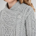 A20183 Ladies Side Zip Aran Cardigan Grey Zip Close Up Gaelsong

