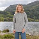 A20183 Ladies Side Zip Aran Cardigan Grey Gaelsong

