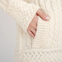A20183 Ladies Side Zip Aran Cardigan Natural Pocket Close Up Gaelsong
