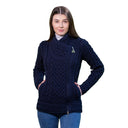 A20183 Ladies Side Zip Aran Cardigan Navy Gaelsong
