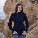 A20183 Ladies Side Zip Aran Cardigan Navy Lifestyle Gaelsong
