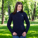 A20183 Ladies Side Zip Aran Cardigan Navy Lifestyle Gaelsong
