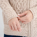 A20183 Ladies Side Zip Aran Cardigan Parsnip Sleeve Close Up  Gaelsong
