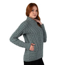 A20183 Ladies Side Zip Aran Cardigan Skylight side view Gaelsong
