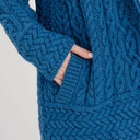 A20183 Ladies Side Zip Aran Cardigan Teal Pocket Close Up  Gaelsong
