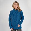 A20183 Ladies Side Zip Aran Cardigan Teal Gaelsong
