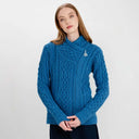 A20183 Ladies Side Zip Aran Cardigan Teal Gaelsong
