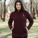 A20183 Ladies Side Zip Aran Cardigan Wine Gaelsong
