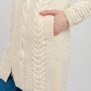 A20184 Aran Cable Knit Hooded Zip Coatigan White Gaelsong
