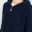A20184 Aran Cable Knit Hooded Zip Coatigan Navy Gaelsong
