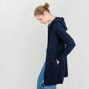 A20184 Aran Cable Knit Hooded Zip Coatigan Navy side view  Gaelsong
