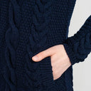 A20184 Aran Cable Knit Hooded Zip Coatigan Navy Gaelsong

