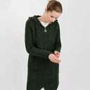 A20184 Aran Cable Knit Hooded Zip Coatigan Green Gaelsong
