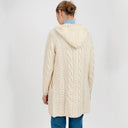 A20184 Aran Cable Knit Hooded Zip Coatigan Natural Back View Gaelsong
