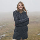 A20189 Celtic Zip Aran Wool Coatigan Charcoal Opened Gaelsong
