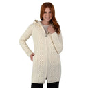 A20189 Celtic Zip Aran Wool Coatigan Zip White Gaelsong
