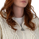 A20189 Celtic Zip Aran Wool Coatigan Zip Close Up Gaelsong
